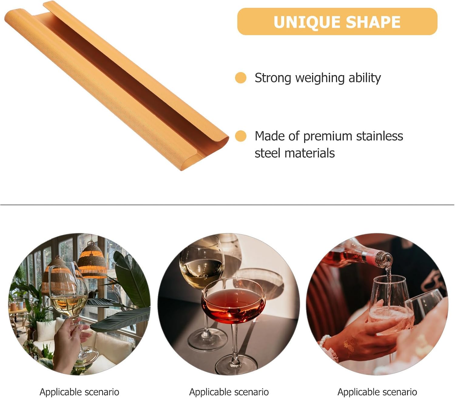BETOOKY Cabinet Wine Glass Holder Rack Stainless Steel Metallic Gold Hanging Stemware Rack for Kitchen Bar Home Storage Organizer