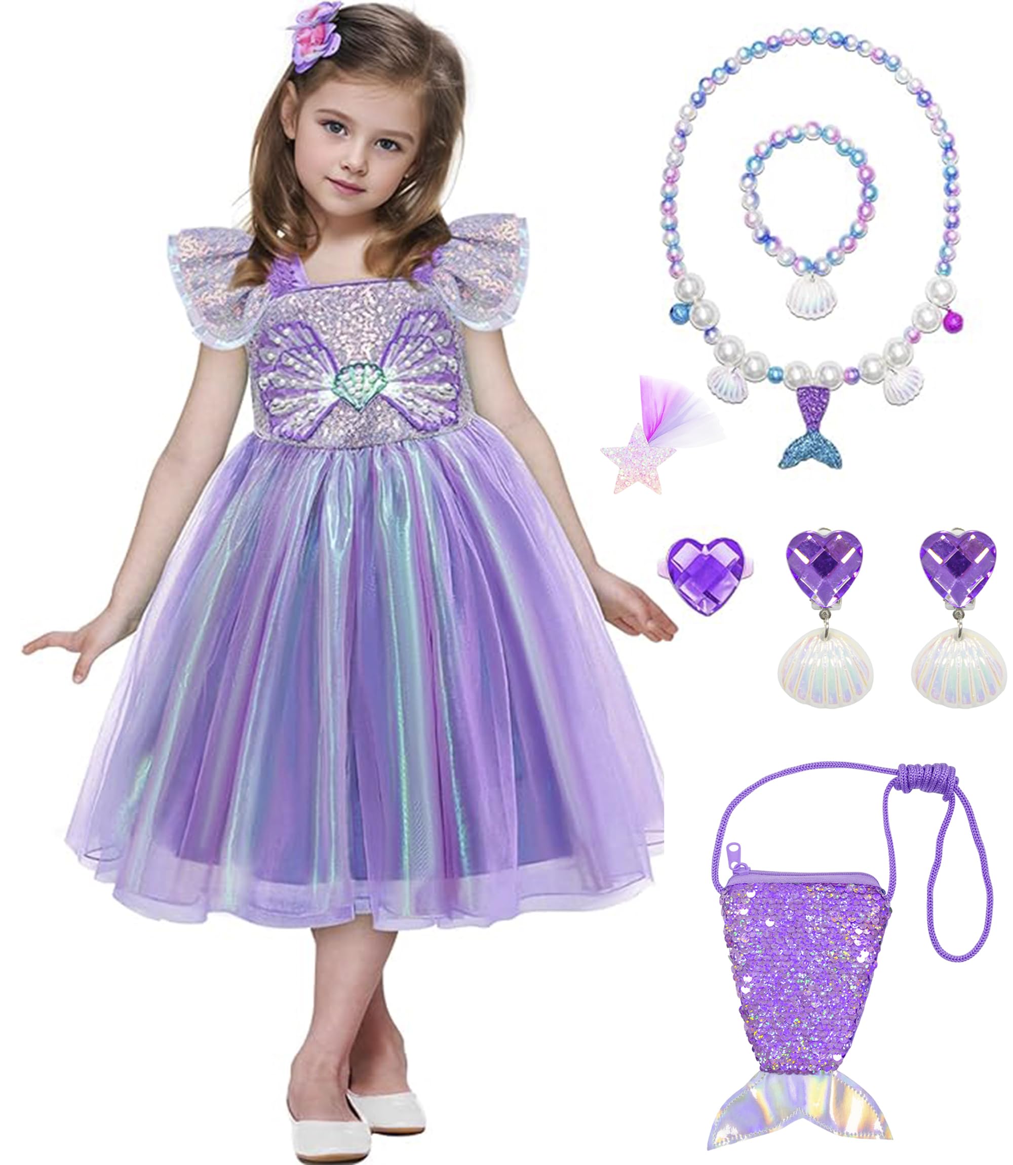 VORLITS Little Girls Mermaid Costume Dress for Girls Princess Costume Dressed Up Party with Accessories