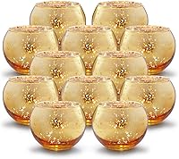 Volens Gold Mercury Glass Votive Candle Holders Set of 12 - Round Holders for Wedding Centerpieces, Table Decor, Holidays