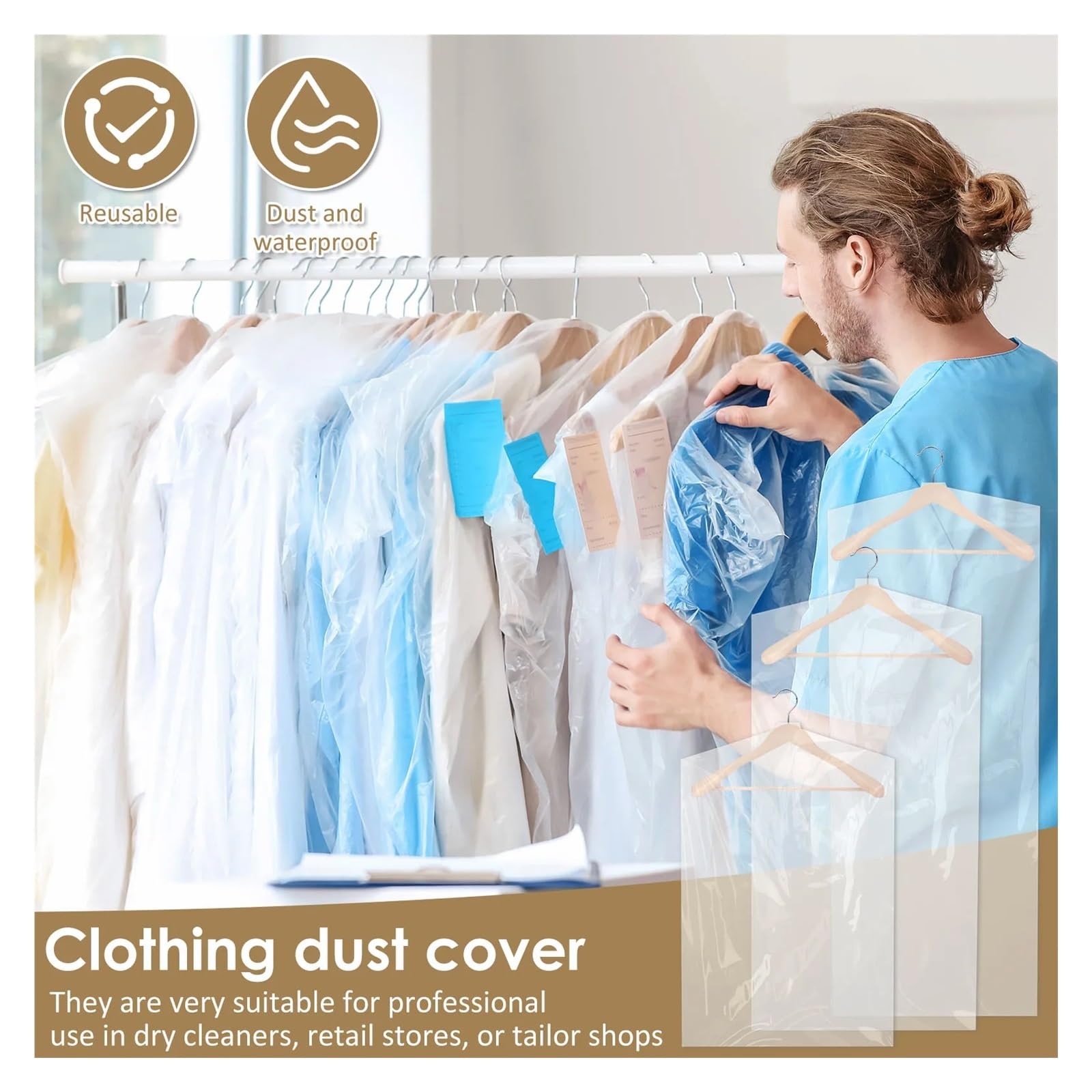 fundas para ropa 60Pcs Clothes Dust Cover Clear Garment Hanging Protector Bag Transparent Fully Enclosed Waterproof Suit Coat Storage