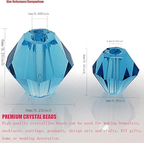 Miniatura 5 de 450 cuentas de cristal aguamarina con forma de bicono facetadas de 0.236 pulgadas (0.236 in), cuentas espaciadoras de cristal para pulseras,