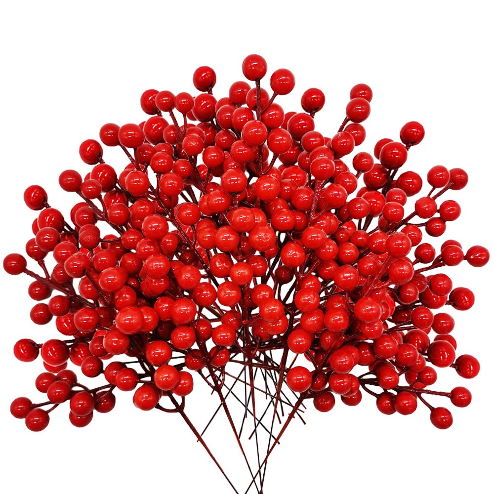 30 Pcs Artificial Holly Berries Christmas Winter Fake Berries,8.1 inch Artificial Red Berry Stems for Christmas/Winter Flowers Craft Holiday Home Decor