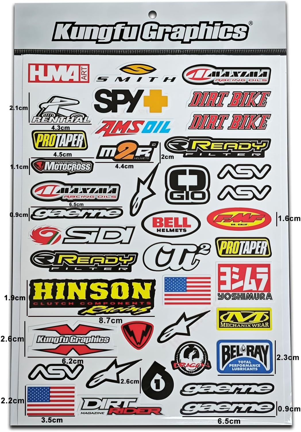 Kungfu Graphics Micro Sponsor Logo Racing Sticker Sheet Universal (7.2X 10.2 inch), White, MSS (7)