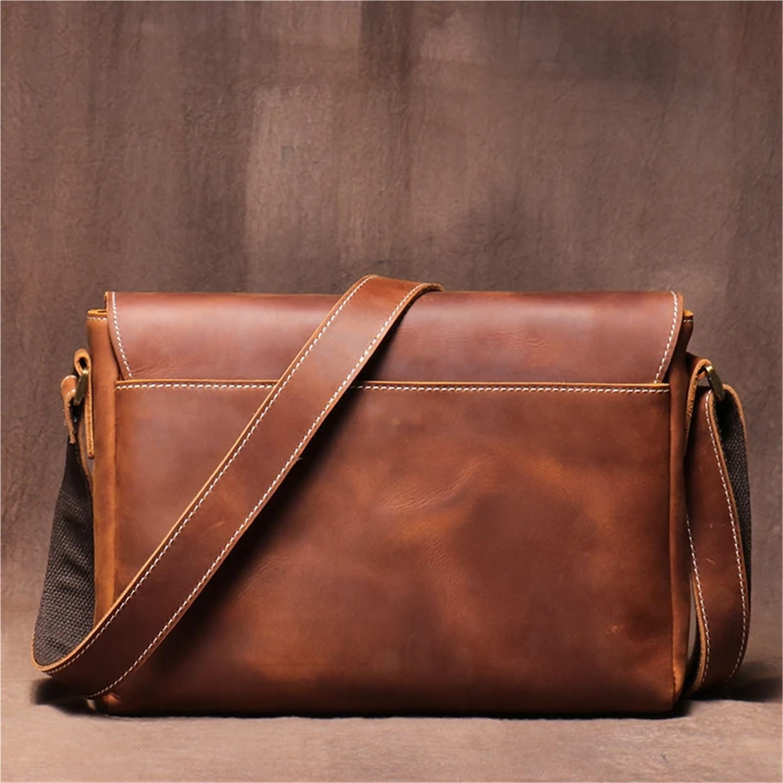 Borsa per Documenti Ufficio Borsa a tracolla vintage da uomo, in vera pelle, con patta semplice, in pelle di mucca