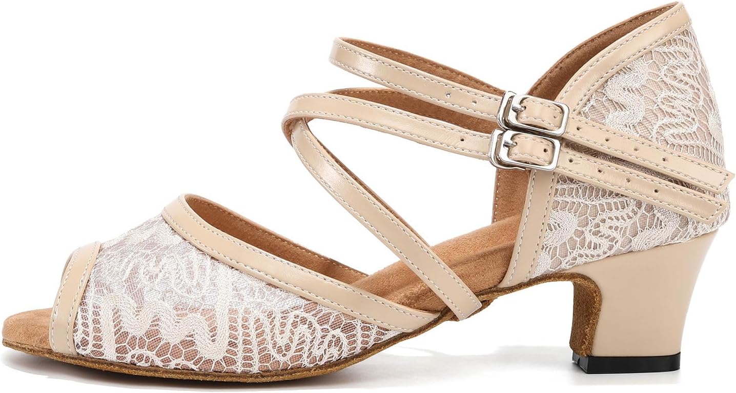 Women's Lace Applique Dance Shoes Breathable Mesh Latin Salsa Dancing Heels Wedding...