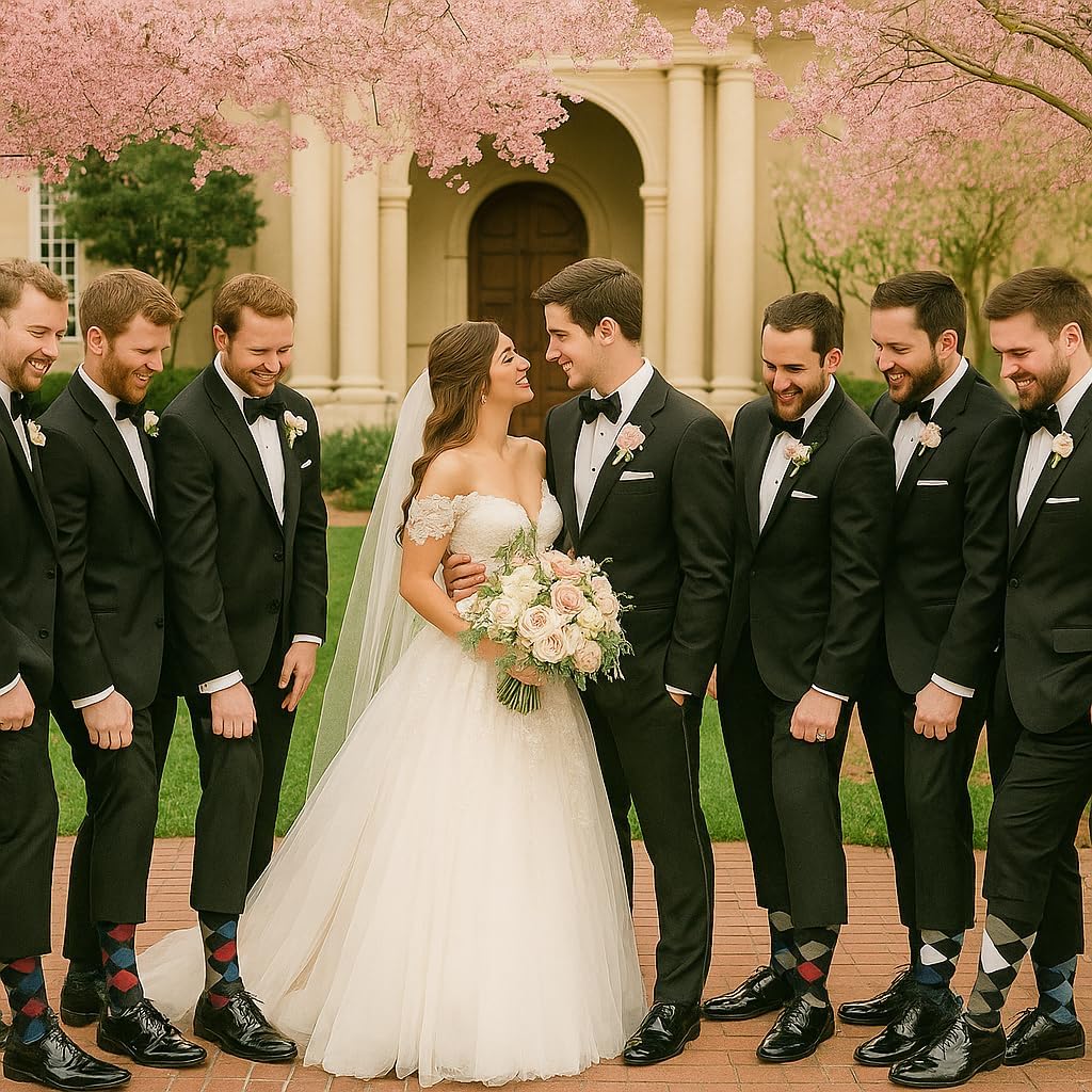 USBingoshop Mens Cotton Argyle Striped Solid Ribbed Black Crew Dress Socks - Image 2