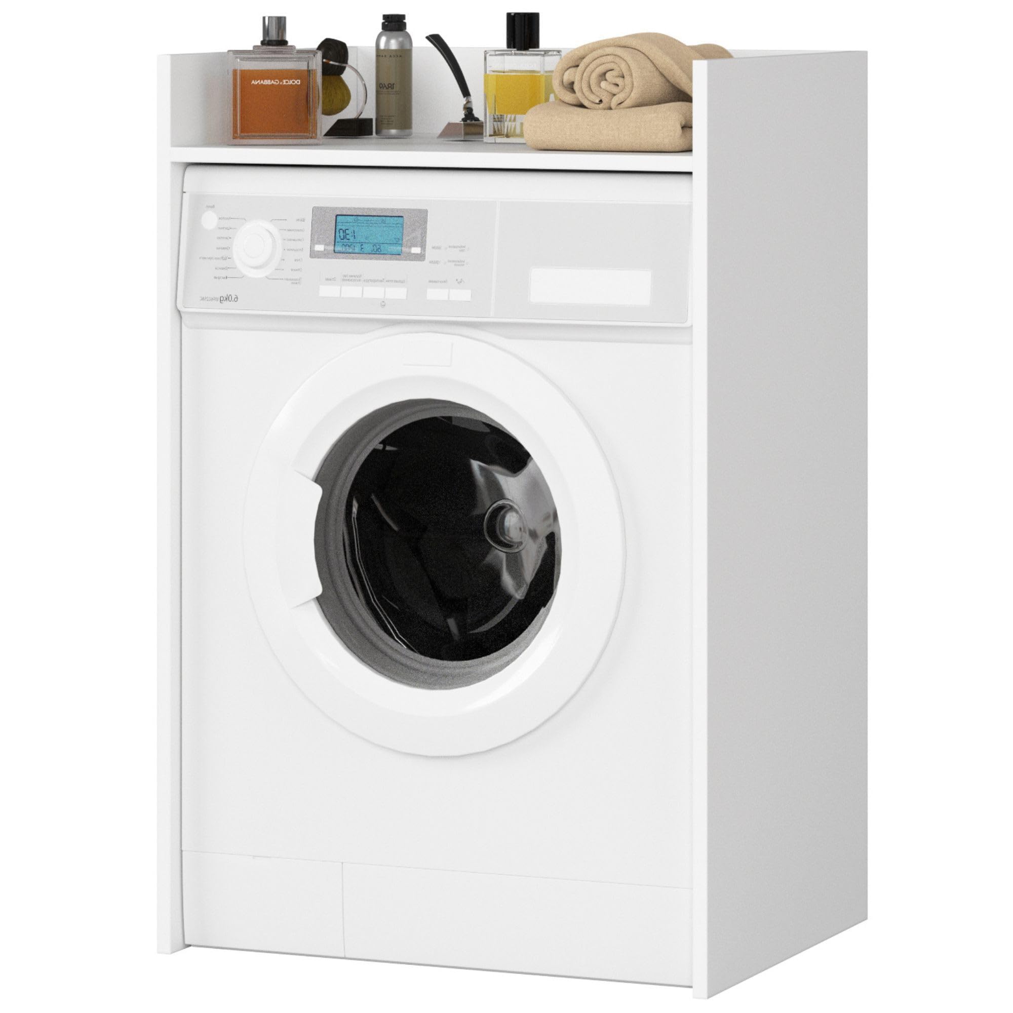 AKORD | Armoire pour Machine à Laver | 64 x 98 x 50 cm | Meuble de Salle de Bain | Étagère pour Machine à Laver | Blanc & Blanc