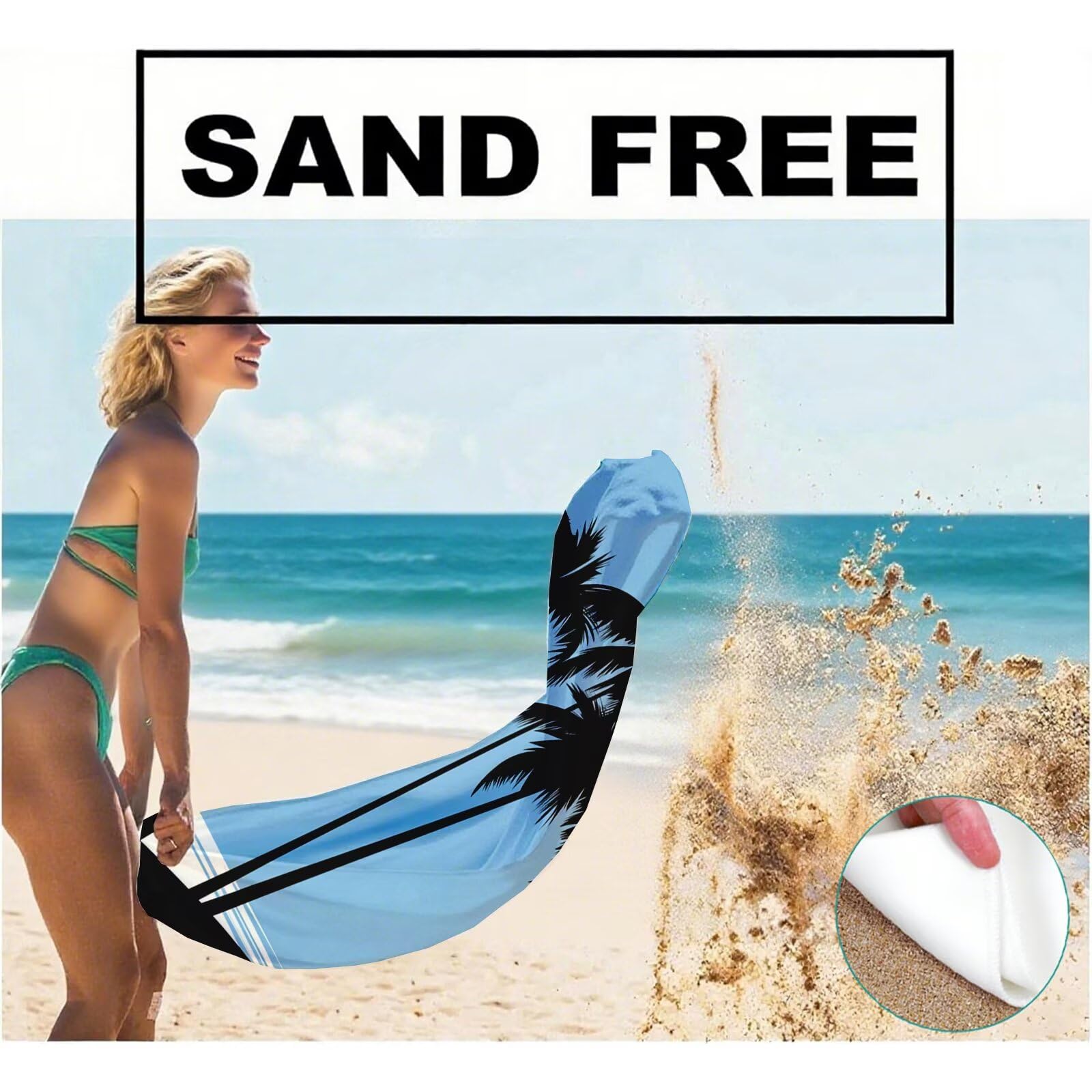 Serviette de Plage XXL 90x200,Bleu Serviette Plage Microfibre avec Séchage Rapide, Anti-Sable, Absorbante Fonction Design pour Vacances Piscine Pique-Nique Voyages Yoga, Cadeau Femme 2 Pack Q-622