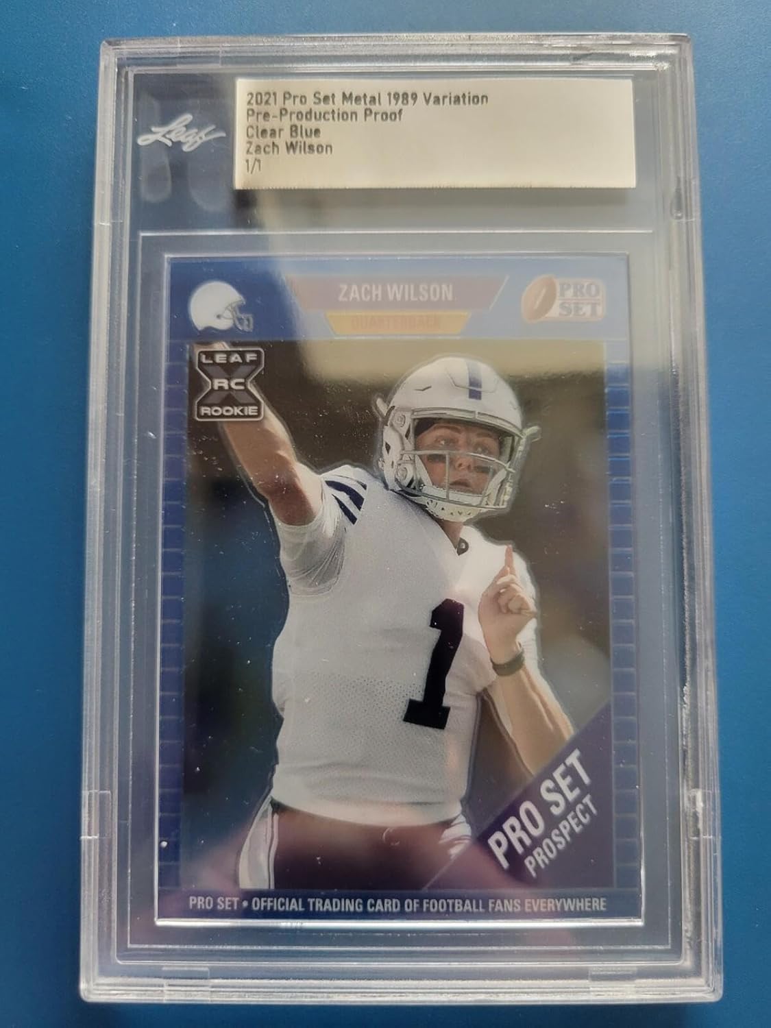 Zach Wilson 2021 PRO SET METAL '89 VARIATION PROOF CLEAR BLUE ROOKIE RC #D 1/1 - Football Cards