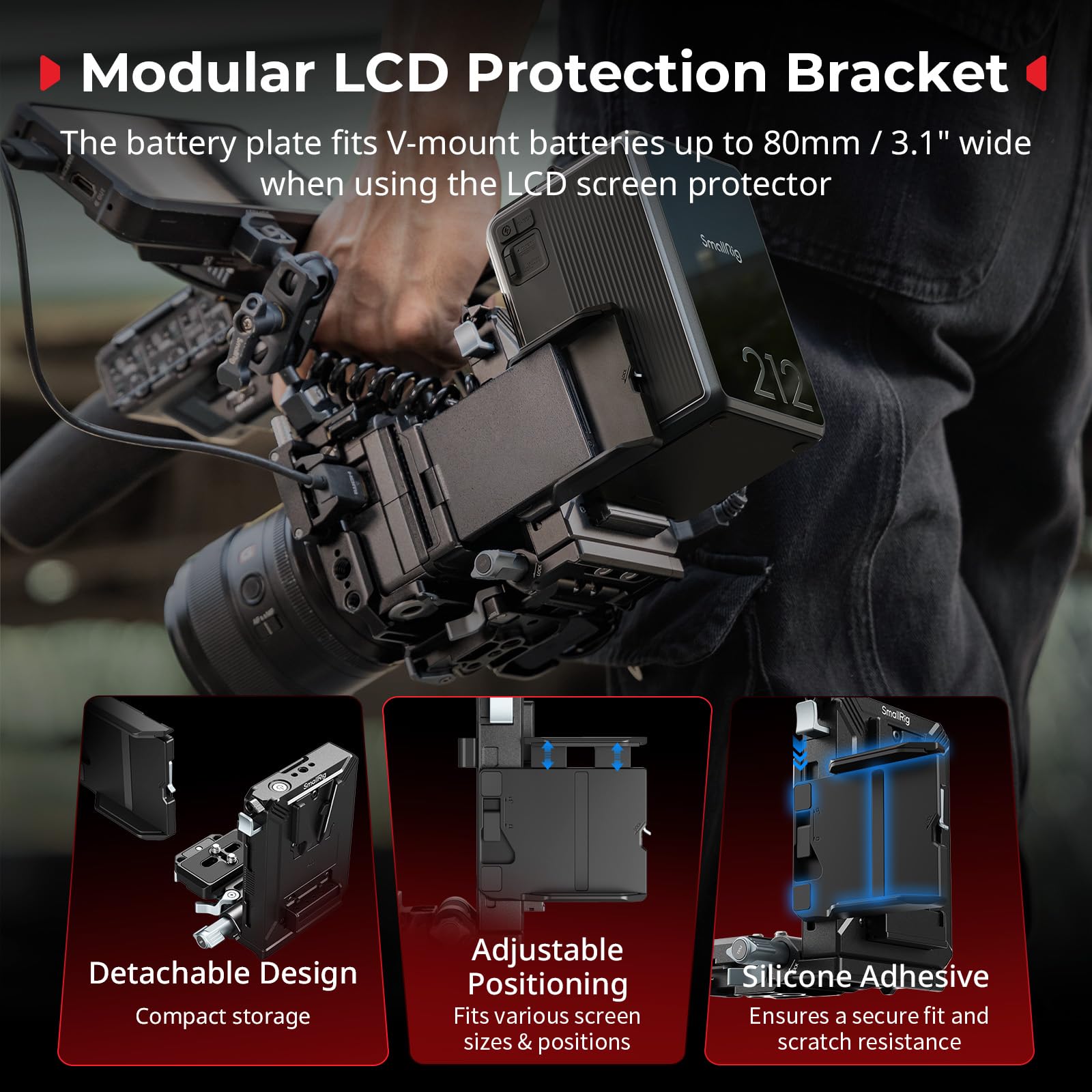 SMALLRIG Kit Piastra Batteria V Mount Aggiornato, con Piastra QR per Arca, Protezione Schermo LCD E Clip per Cavi, Alimentazione D-Tap E Usb-C, Rig Video Tutto in Uno per Fotocamere Mirrorless/DSLR