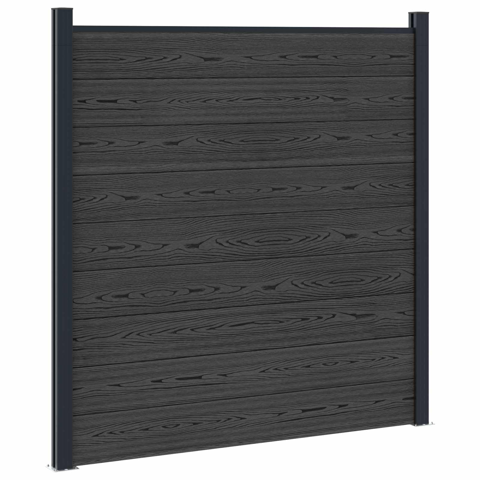 Zaunelement WPC und Aluminium Schwarz Gartenzaun Sichtschutz Zaunfeld Paneel mit robustem Metallrahmen 180x186 cm wetterfest einfache Montage für Terrasse Balkon Vorgarten Trennwand