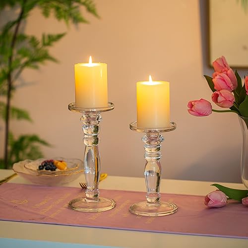 Miniatura 2 de NUPTIO 2 portavelas de cristal, portavelas cónico de cristal, decoración de boda, centros de mesa para mesa de comedor, portavelas cónicos para sala