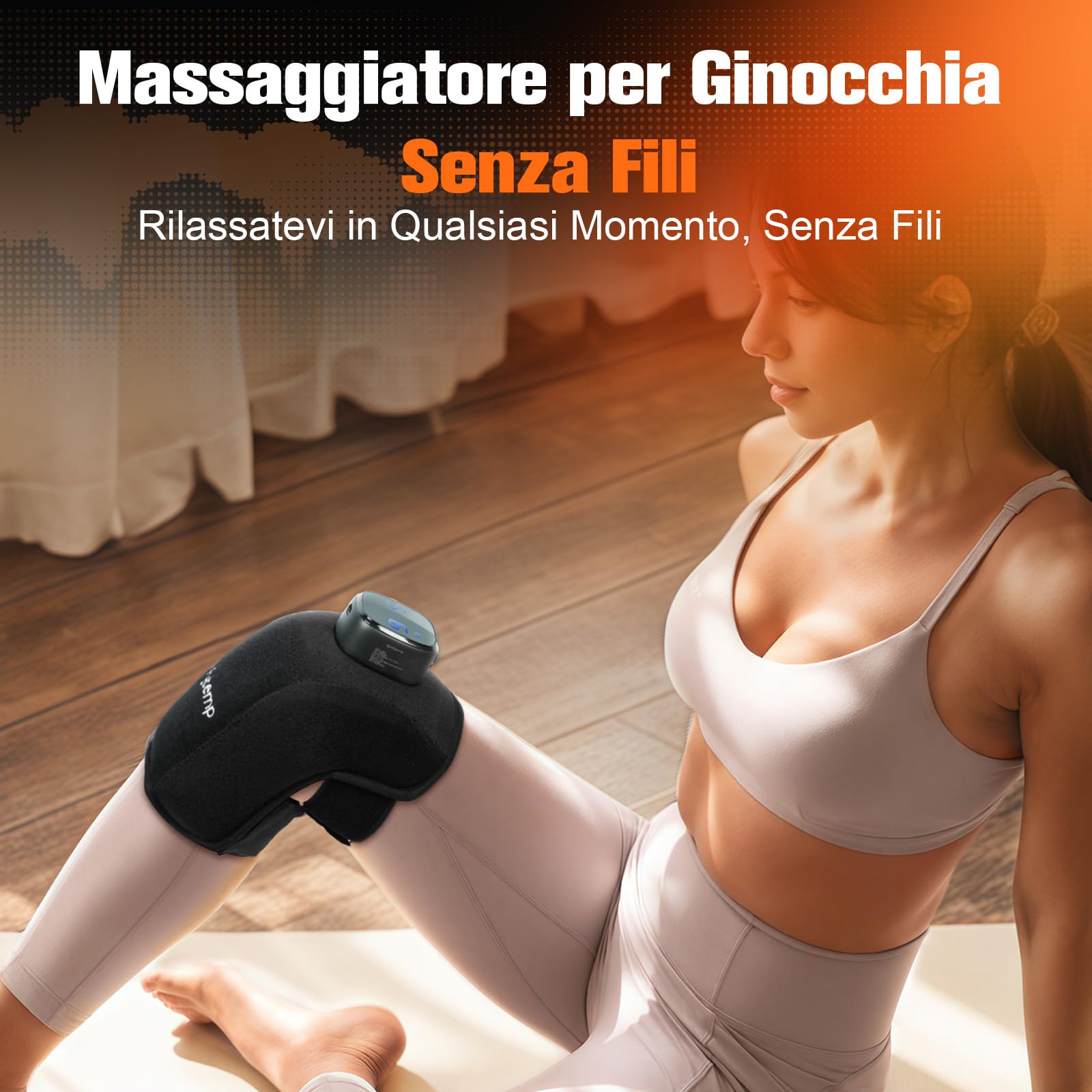 Comfytemp Massaggiatore per Ginocchio Senza Fili con Calore, 9 Livelli di Calore e 5 Vibrazioni, Ginocchiera Riscaldante, Guarnizione Riscaldante 3D Portatile Controllabile via APP