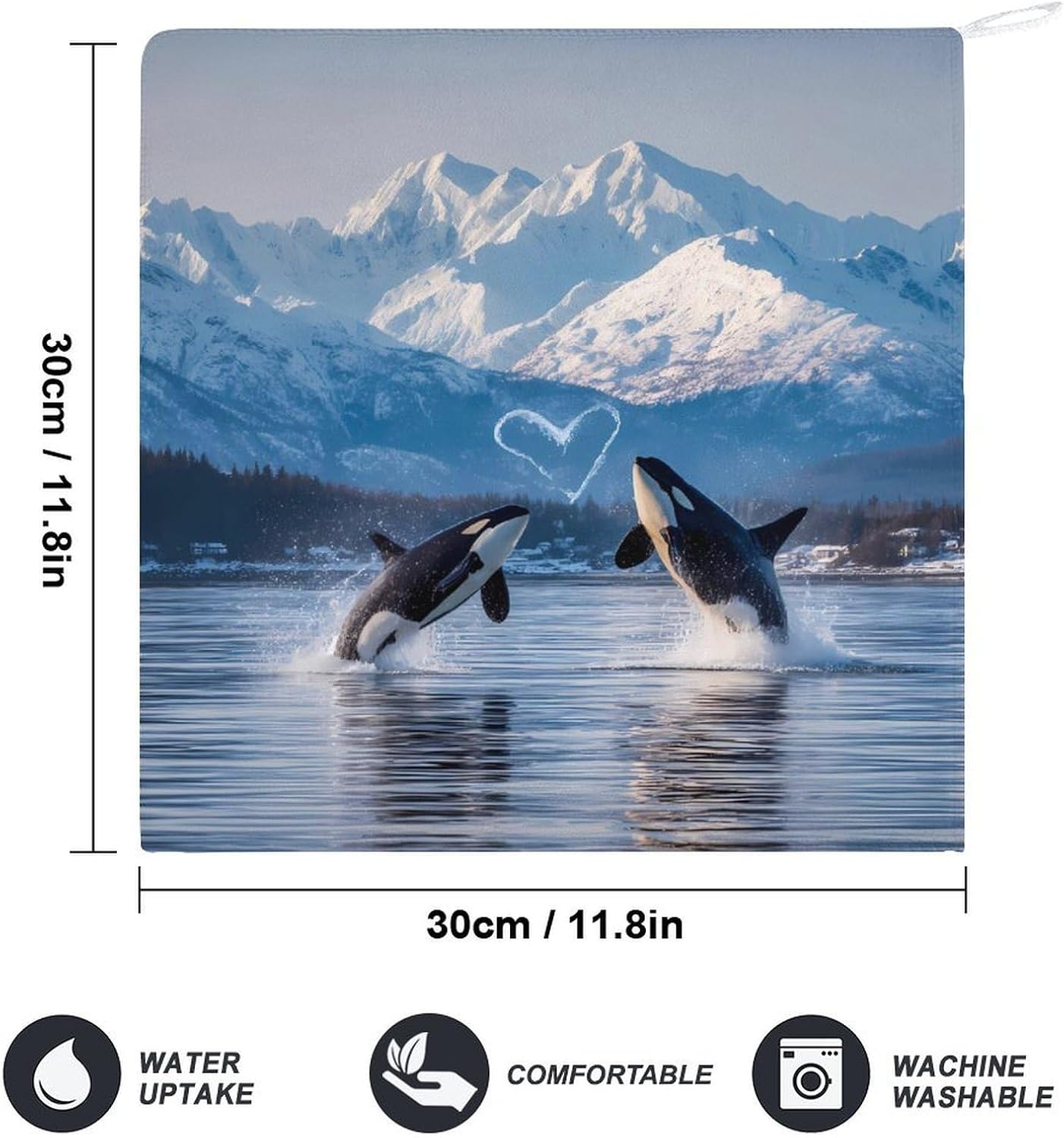 Killer Whale Orca Love Microfiber Hand Towels for Bathroom Soft Absorbent Bath Kitchen Towel with Hanging Loop 4PCS