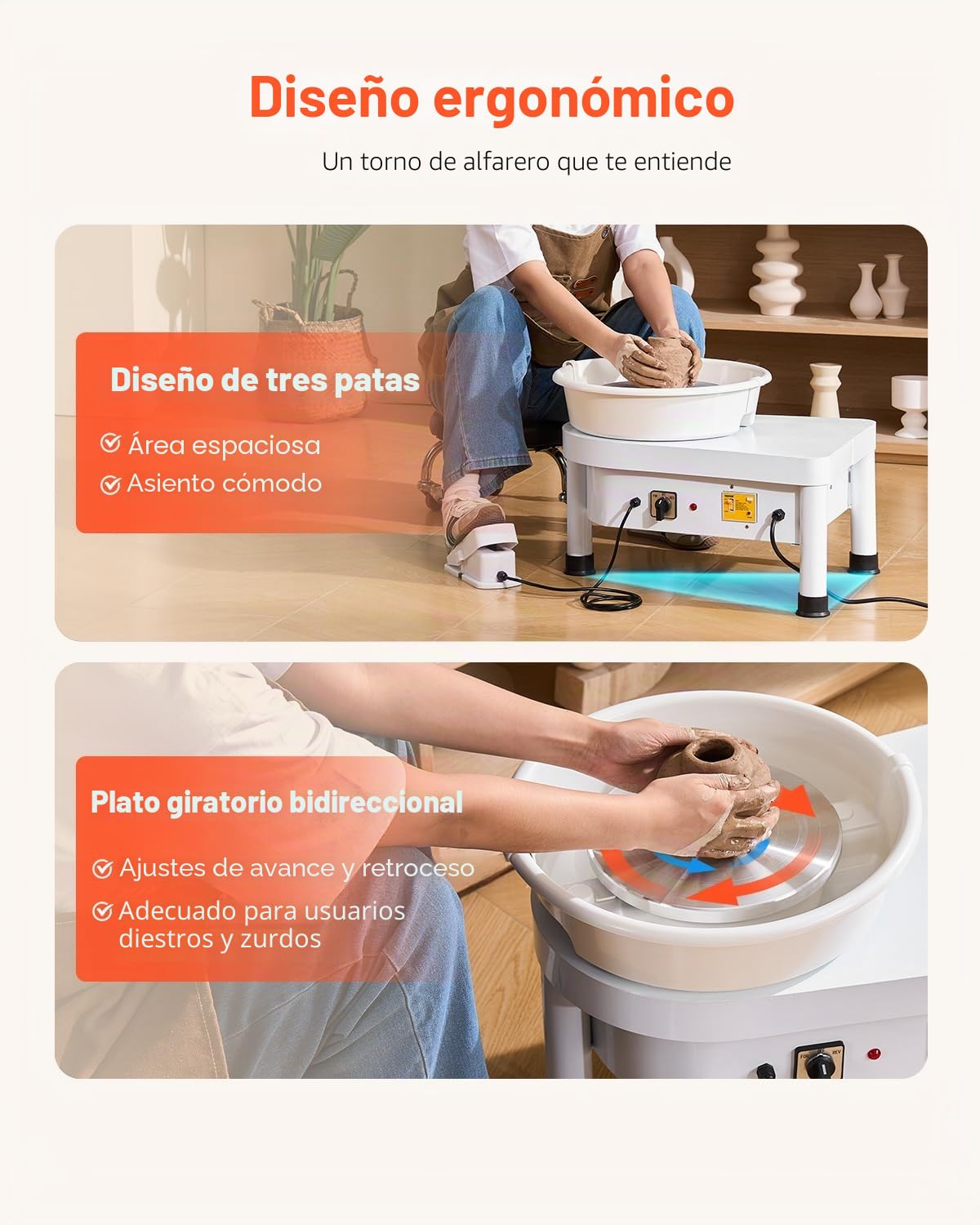 Mophorn Máquina de Cerámica 25 cm, Rueda de Cerámica Eléctrica de 280 W con Pedal y Herramienta de Lavabo Desmontable, Máquina de Dibujo de Cerámica para Bricolaje Enseñanza Escolar