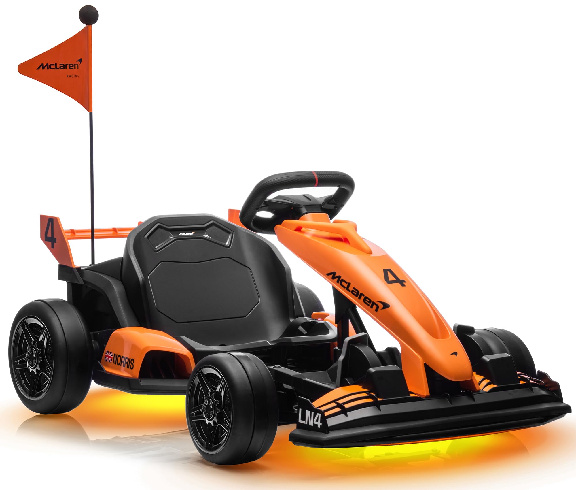 first ride on licensed mclaren electric go kart for kids, 36v 9ah battery powered drift kart car with adjustable seat, ride on crazy cart for kids with two speed, racing toy with two 250w motors (36v)