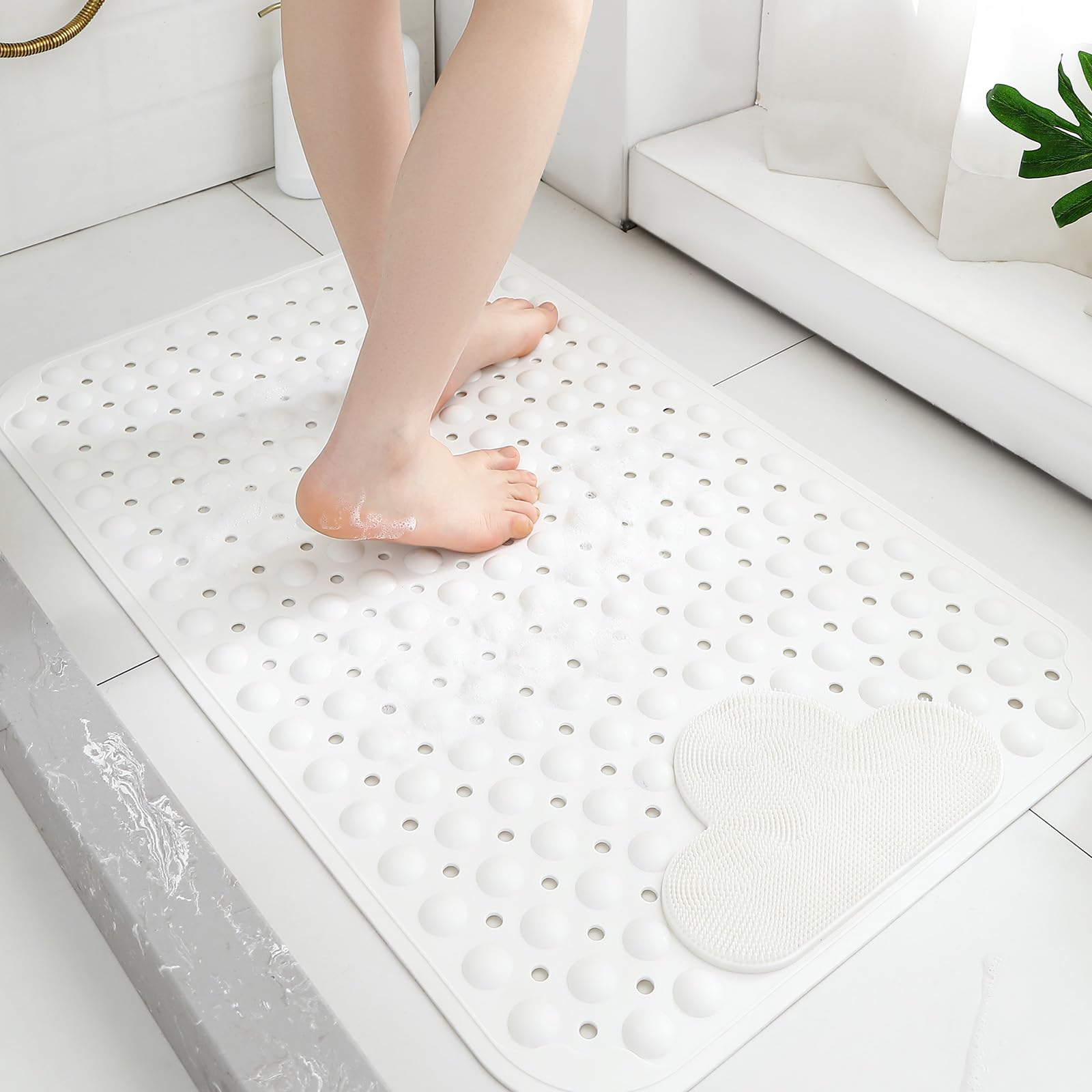 XIYUNTE Shower Mat Non Slip Anti Mould for Elderly, 80 x 50cm Non Slip Shower Mat for Inside Shower with Foot Massage, Bath Mat Anti Mould with Suction Cup, Easy to Clean, Beige — image 1