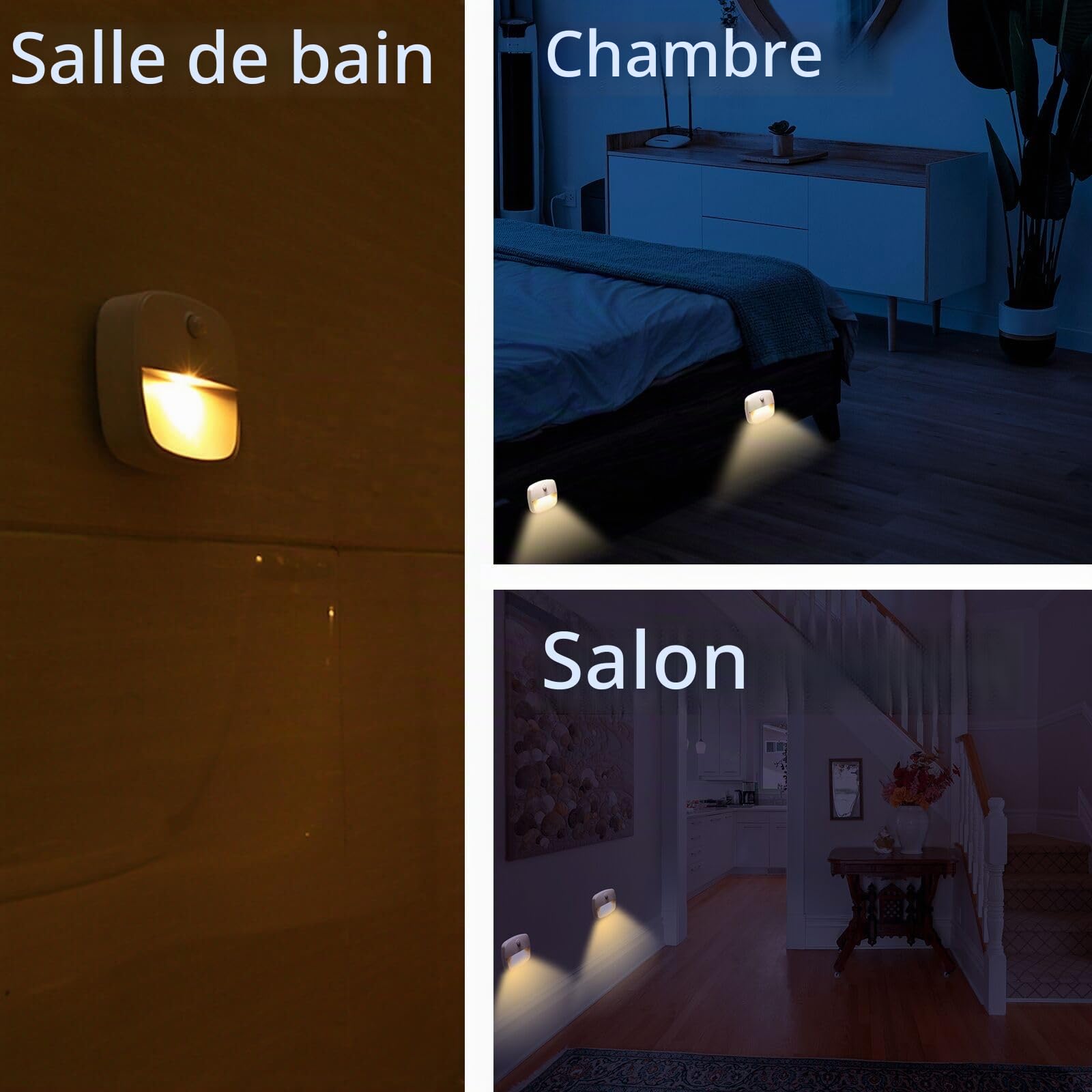XVZ Lampe Détecteur de Mouvement Interieur, Lot de 6 Veilleuse LED Pile, Veilleuse d'escalier Automatiquel Pour Couloir, Chambre, Cuisine, Placard - Blanc Chaud