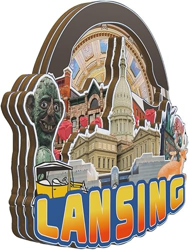Miniatura 2 de Lansing - Imán de madera para nevera, diseño de Michigan, Estados Unidos, 3117, monumentos en 3D, recuerdos coleccionables, decoración hecha a mano