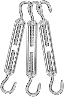 Jamiikury 3PCS M5 Hook & Hook Turnbuckle 304 Stainless Steel Turnbuckle Wire Rope Tension Heavy Duty Turnbuckles for Cable Railing Wire Rope Hardware Kit (M5, Hook & Hook)