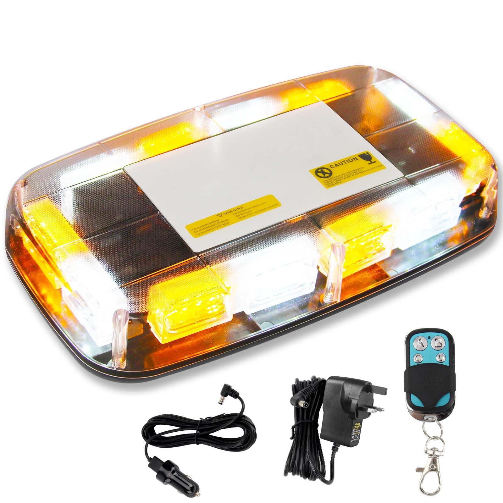 Luces estroboscópicas inalámbricas naranja/blanco con base magnética, luz de baliza de emergencia recargable de 48 LED, luz intermitente de techo para vehículos de camiones de coche
