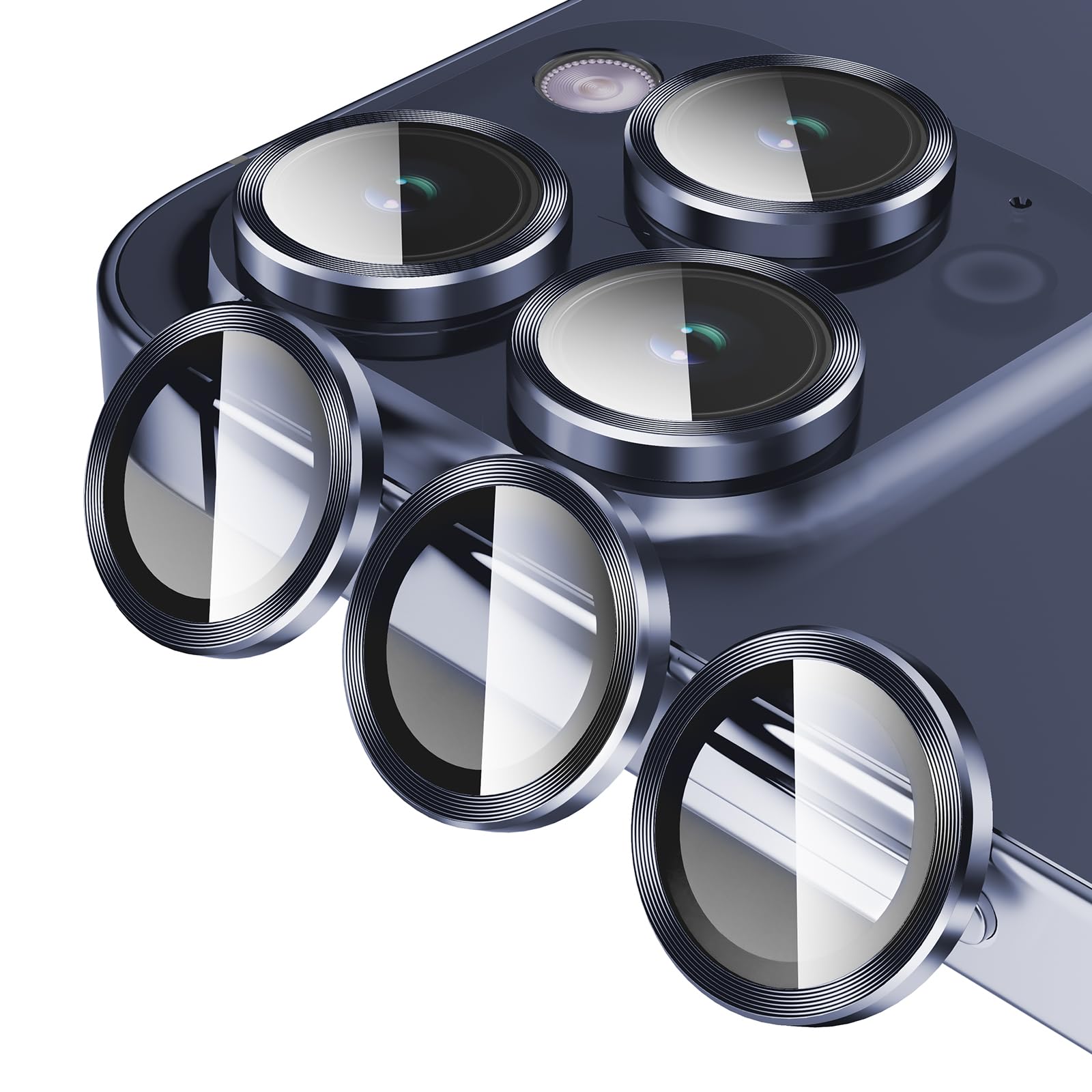 Jeluse 3X2 Pack Compatible for iPhone 15 Pro Max/iPhone 15 Pro Camera Lens Protector 9H Tempered Glass Cover, Drop Protection, Scratch Resistant, Automatic Alignment, Night Shooting Mode