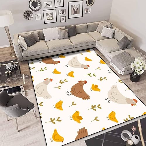 Miniatura 6 de Alfombra de área con patrón sin costuras, plantas de gallina, lavable, de 6 x 9 pies, alfombras grandes para dormitorio, cocina, sala de estar,