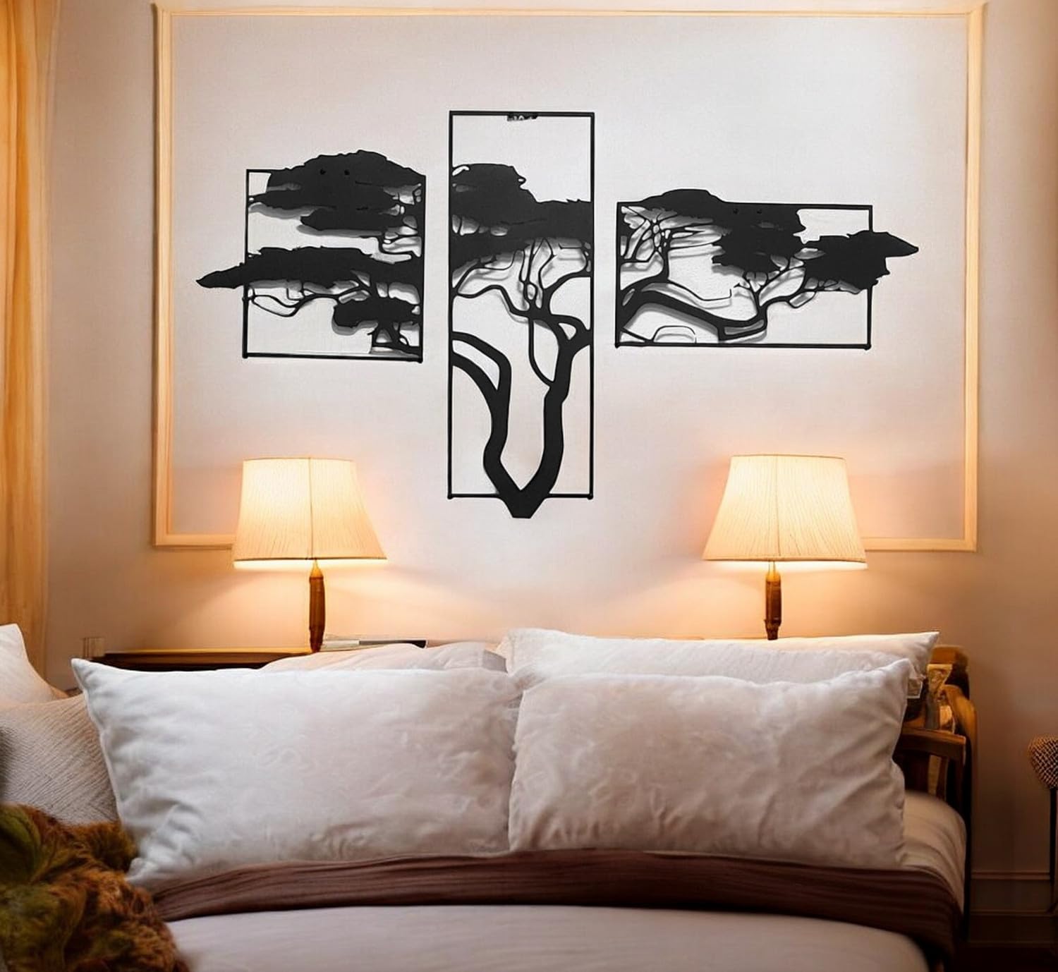 Tubibu Décoration murale de l'arbre de vie, tableau mural en métal noir, décoration murale moderne pour la maison, autocollant mural, images pour la maison, le bureau, la chambre à coucher, le salon