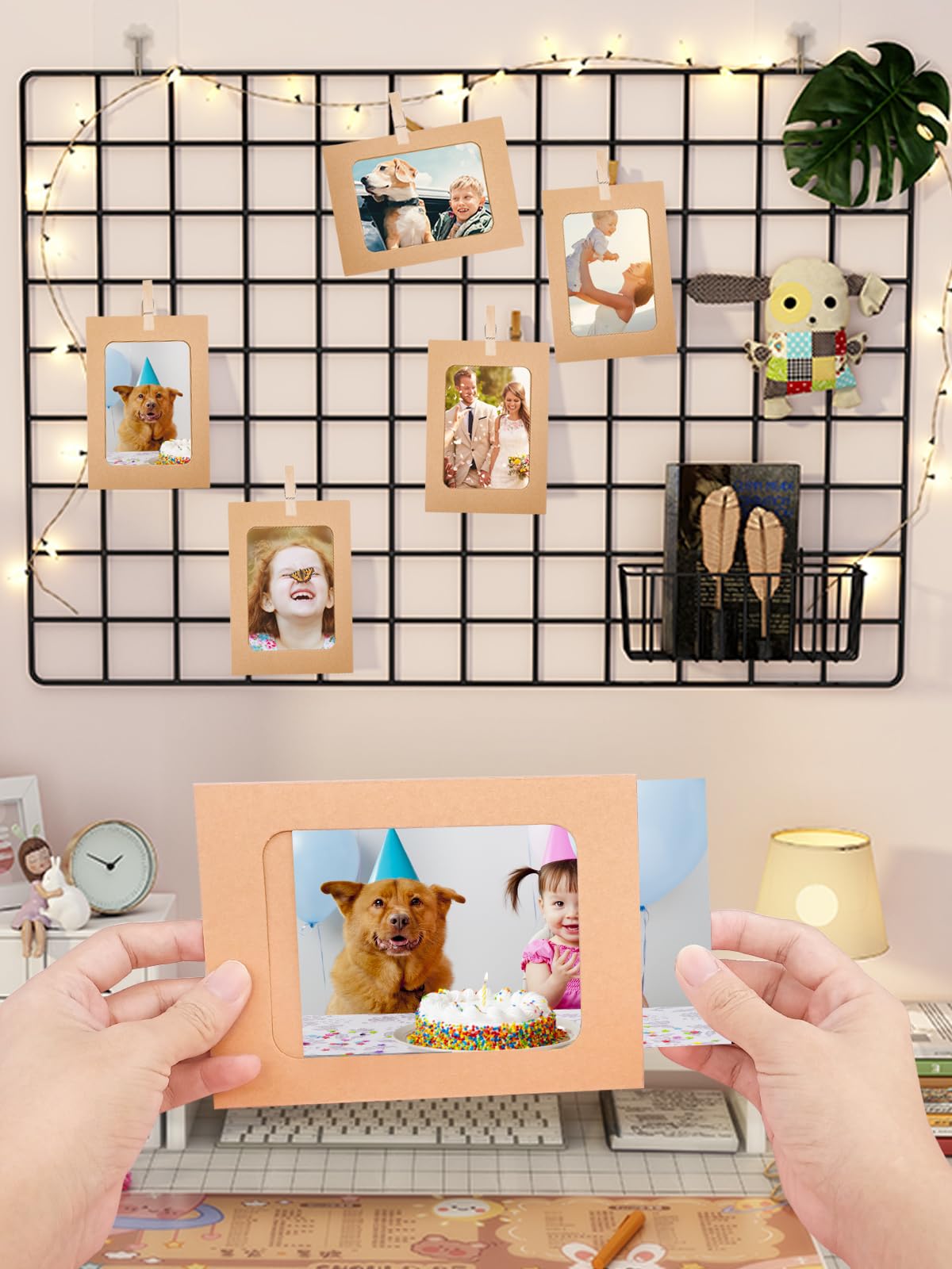 HonGien 50 Pièces Cadre Photo En Papier Kraft, Kraft Papier Cadres Photo, Cadre Album Suspendu Pour La Décoration De La Maison, De La Salle De Classe Et Du Bureau (Multicolores