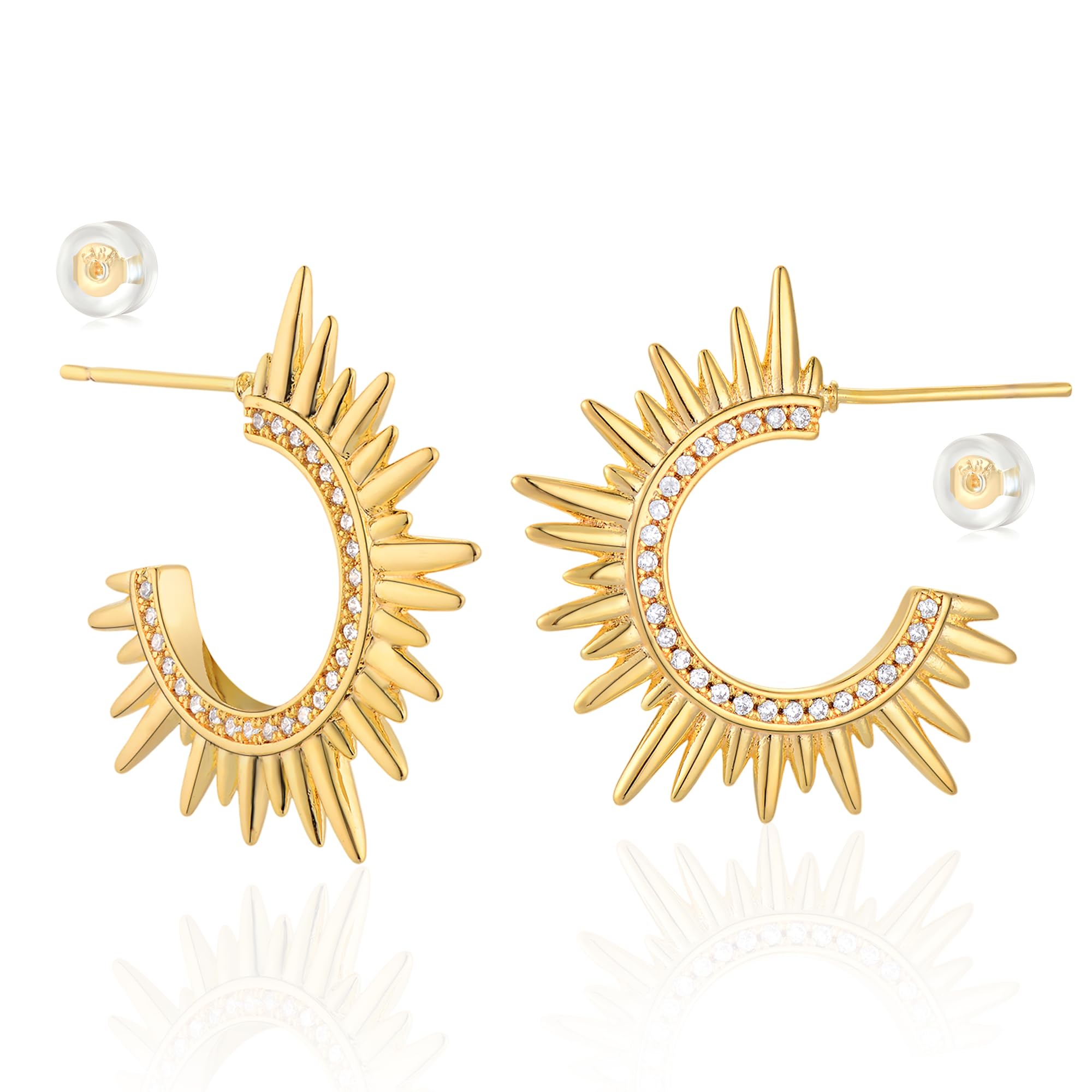 MTMY Gold Stud Earring for Women 14K Gold Plated Dainty Cubic Zirconia Studs Earrings Cute Simple Elegant Earrings Jewelry