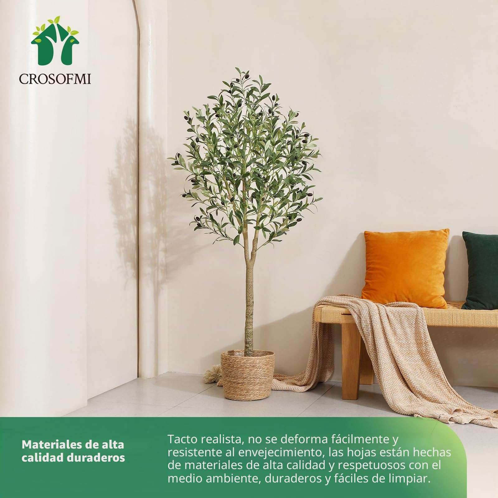 CROSOFMI Olivo Artificial Planta 150cm Plantas Artificiales Decorativas Grande Árboles Plástico de Interior y Exterior Decoración para Hogar, Oficina, Casa, Balcón, Dormitorio