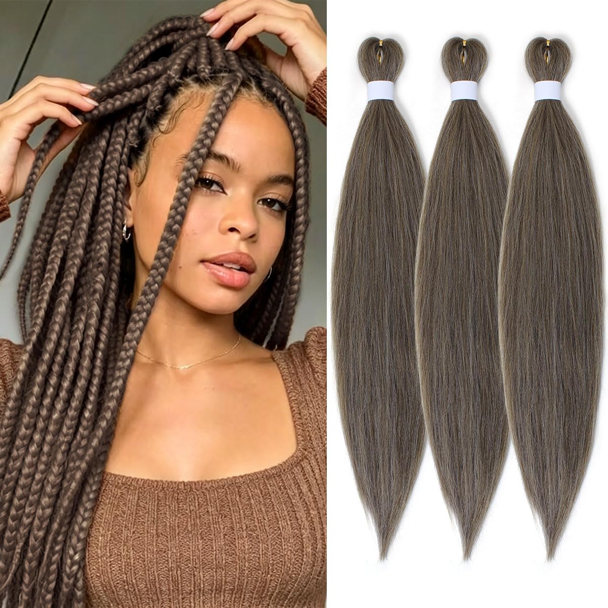 Ash Brown Pre Stretched Braiding Hair - Yaki Texture Extensions