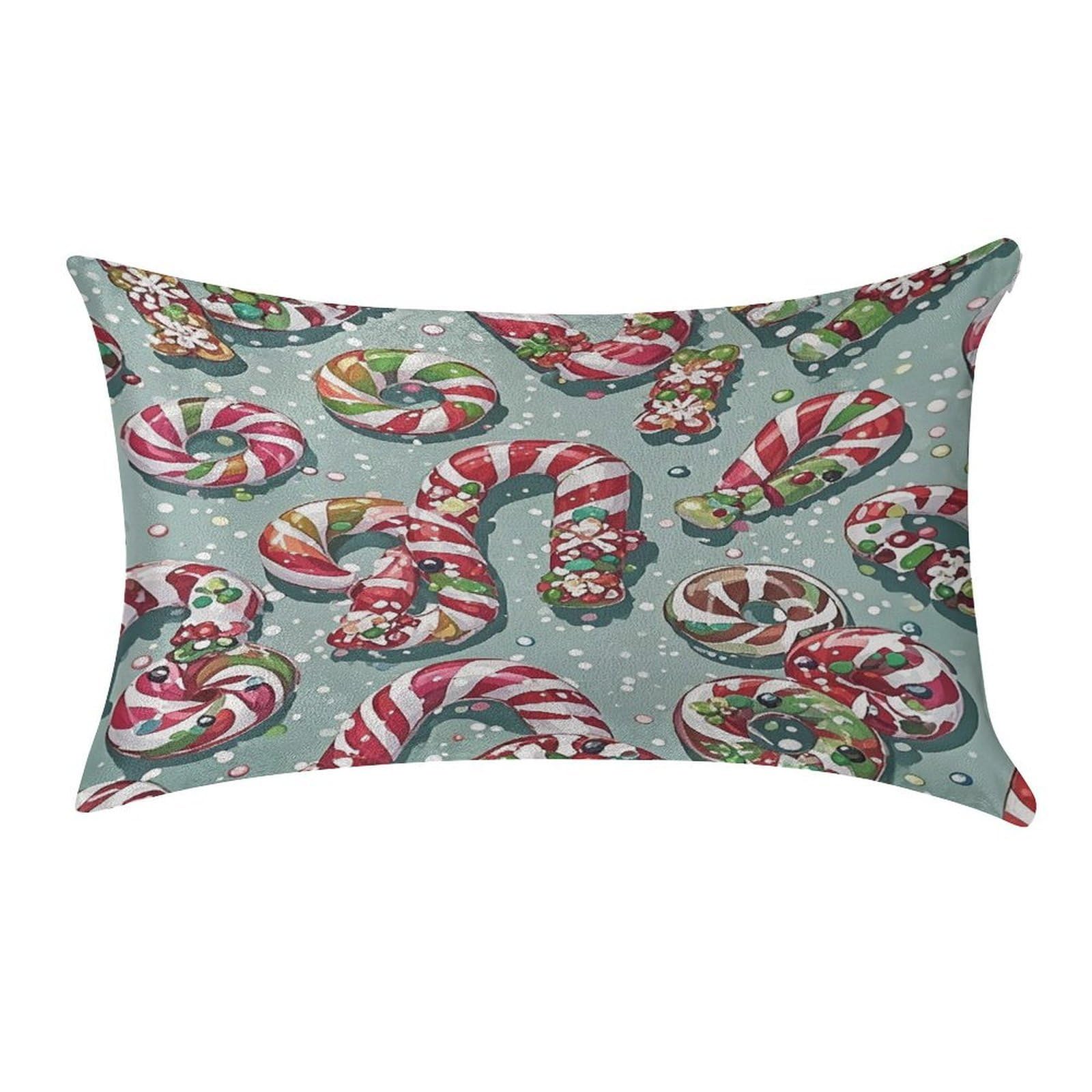 FekiLoot Christmas Candies Pillowcase Velvet Throw Pillow Cover Soft Lumbar Pillow Shells Rectangle Cushion Cases with Zipper Luxury Cozy Pillows Shams for All Seasons 12 X 20 in