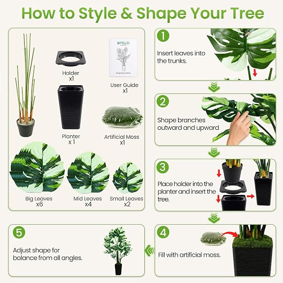 UPBUD 64'' Artificial Monstera Deliciosa Plant, Fake Swiss Cheese Tree