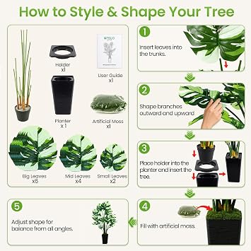 UPBUD 64'' Artificial Monstera Deliciosa Plant, Fake Swiss Cheese Tree