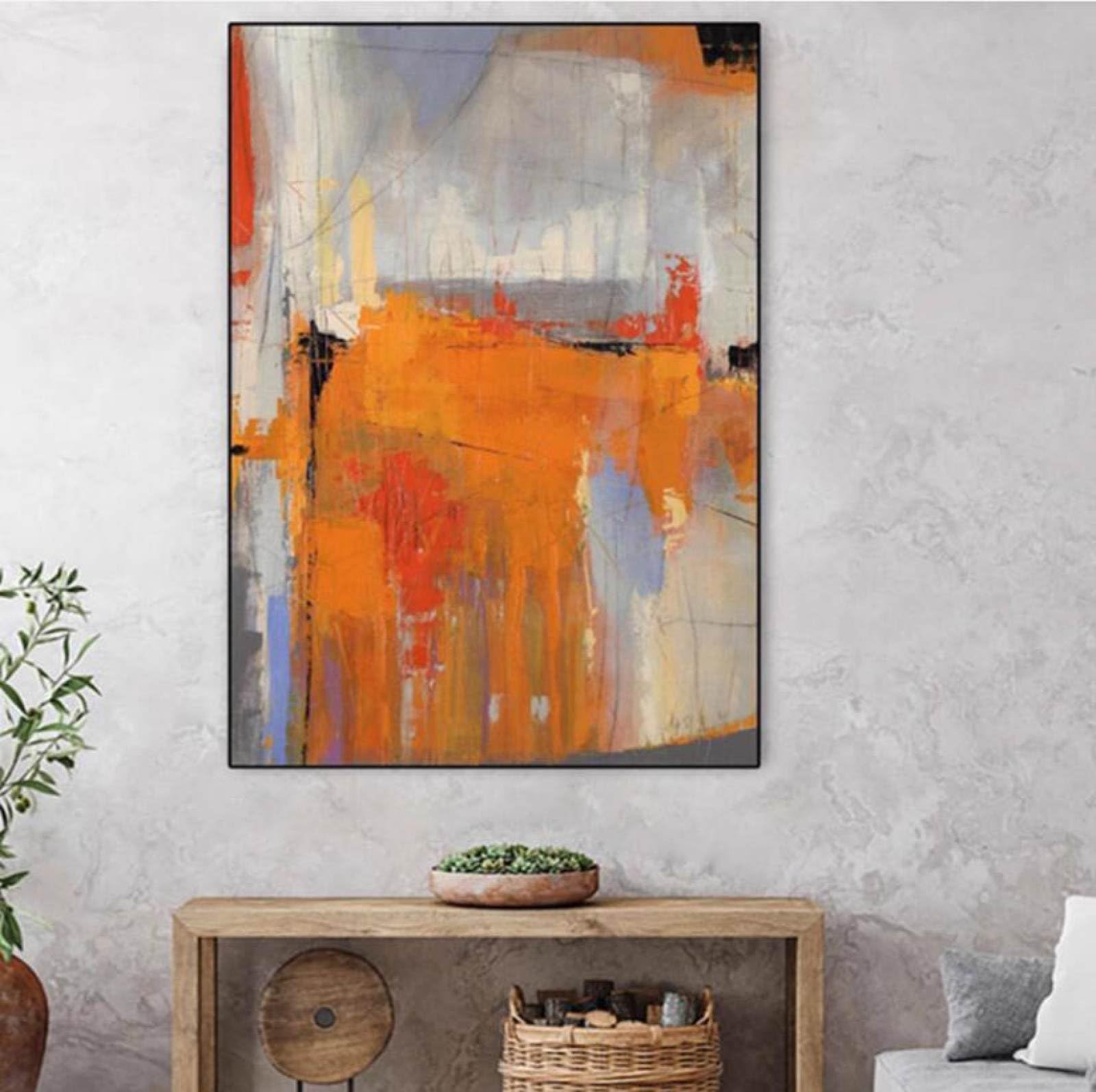 Peinture à l'huile abstraite orange pour grand mur de salon moderne