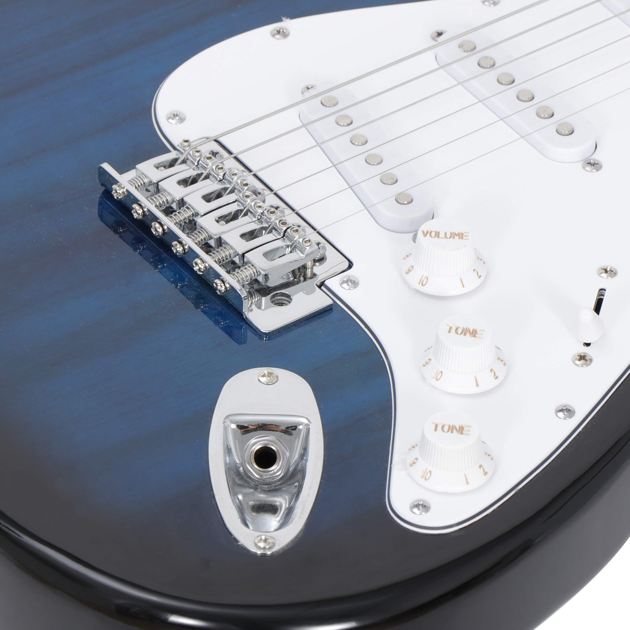Pełnowymiarowa gitara elektryczna 99 cm z wzmacniaczem 10 W, pokrowiec na pasek do gitary pakiet dla początkujących startów (niebieski)