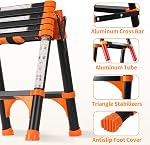 RIKADE Telescoping Ladder, A-Frame Aluminum Telescopic Ladder with 1 Button Retraction, Portable Extension Ladder Adjustable Lightweight Folding Ladder for Home or RV Work, 330lb Capacity