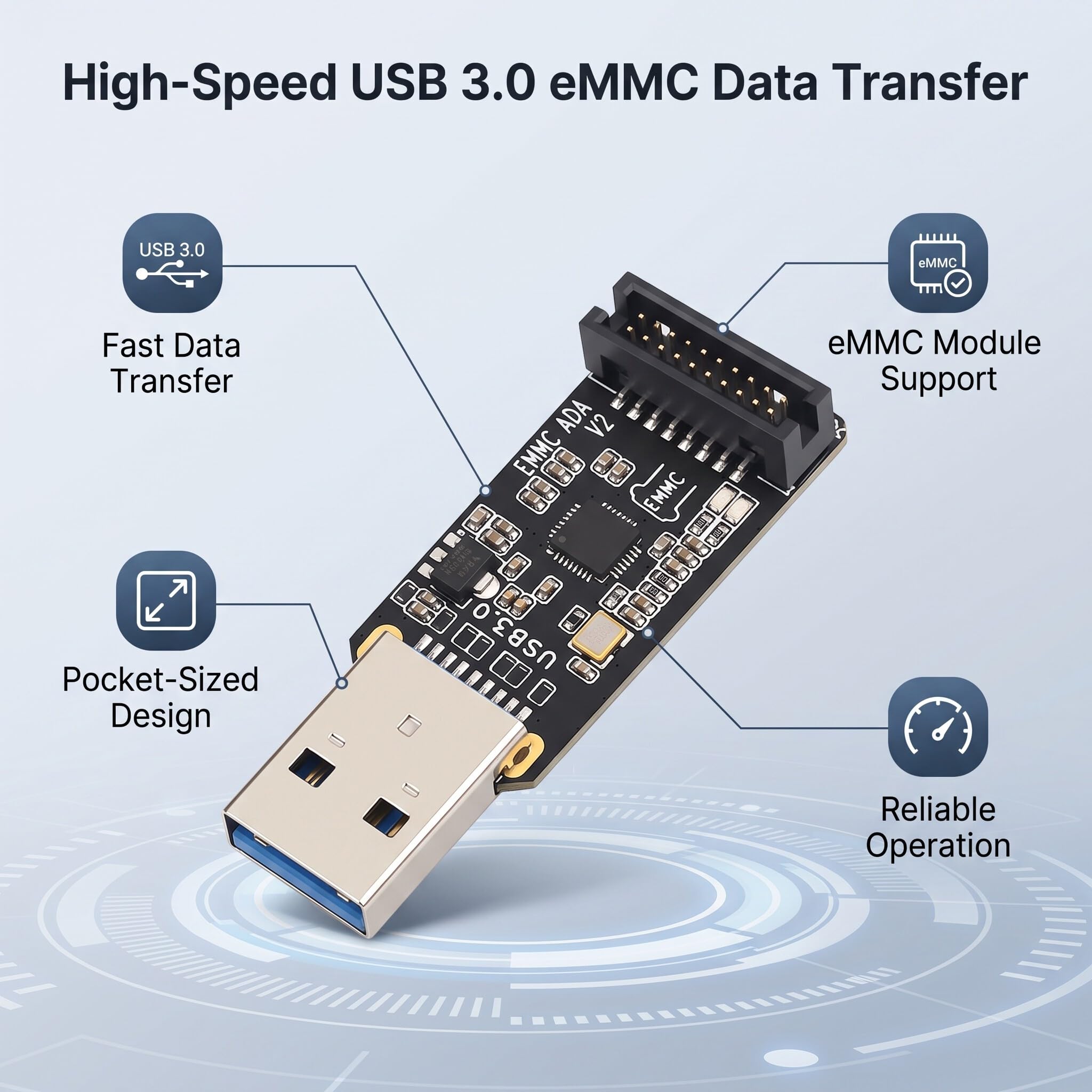 Adattatore USB 3.0 Per EMMC – Lettore Per Moduli EMMC, MicroSD E TF, Plug And Play, Fino A 5 Gbps, Per Debug E Recupero Dati - 3