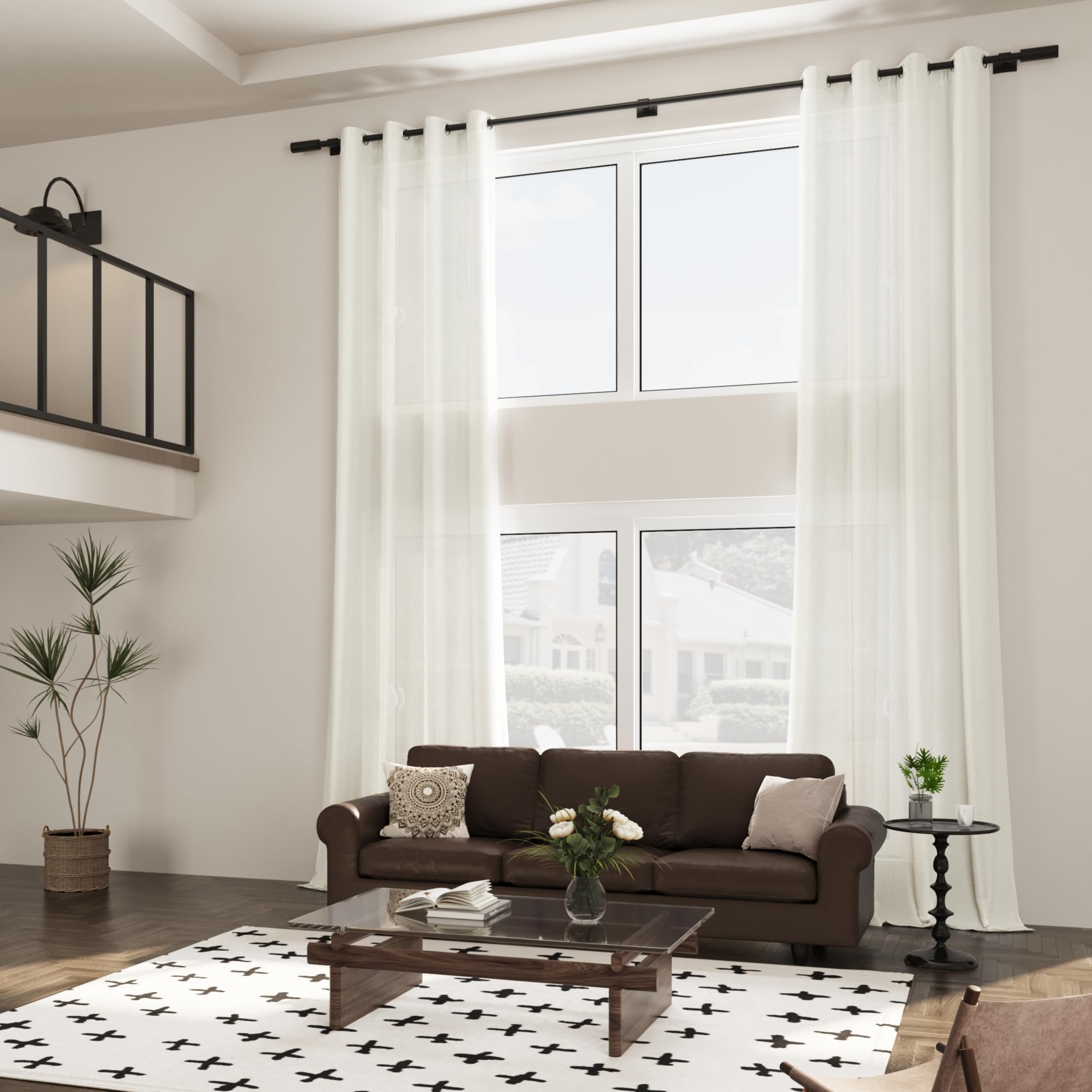 Cream 126 Inch Long Linen Curtains for High Ceiling Living Room Bedroom 2 Panels Custom Made Drapes Grommet Semi Sheer Ivory Birch Natural Extra Long