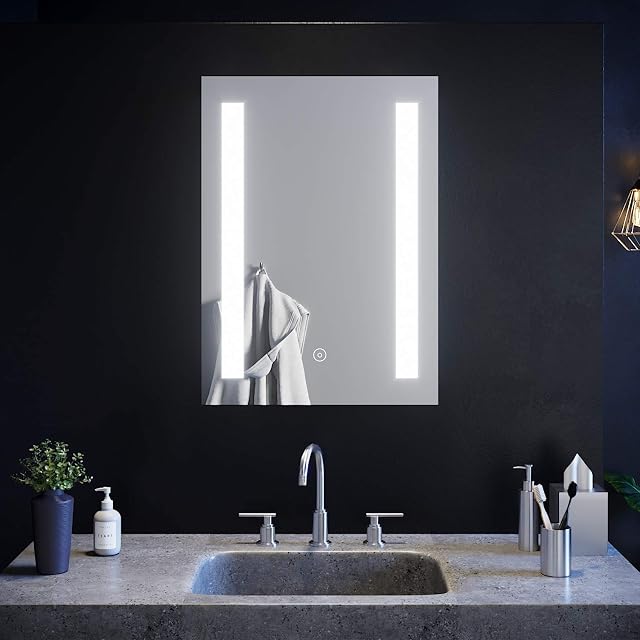 ELEGANT 500 x 700mm Illuminated LED Backlit Bathroom Mirror with Shaver Socket Wall Mount Light Up Mirror with LED Lights Sensor Touch Control with Demister Pad
