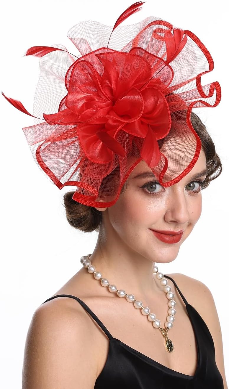 Haojing Women's Organza Church British Fascinator Bridal Tea Party Wedding Hat Summer - Image 3