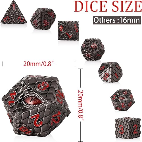 Miniatura 2 de Juego de dados de metal D&D, 7 piezas de dados metálicos para DND, dados de metal de ojo de dragón con caja de metal de regalo para juego de mesa de