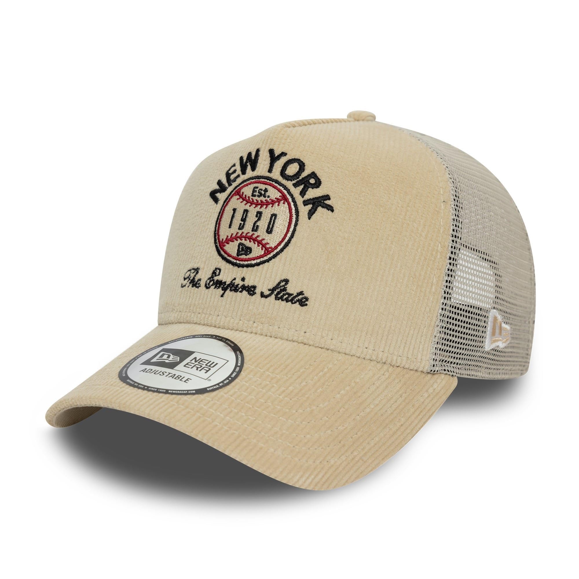 New Era Trucker Cap Adjustable Curved Visor mesh hat Baseball A-Frame New York Beige