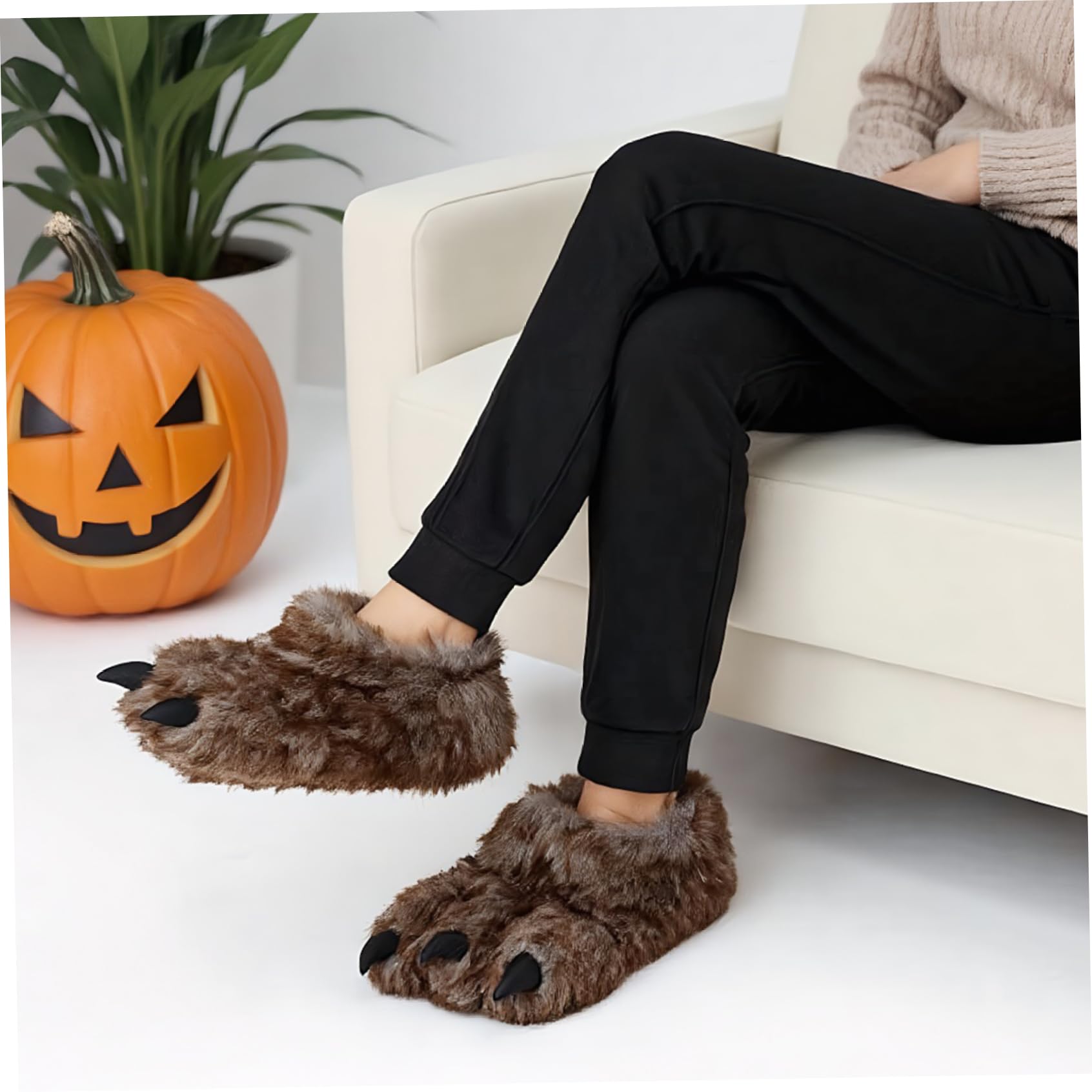 Pantoufles d'animaux, pantoufles de pattes antidérapantes, chaudes et douces, pattes de pieds en fourrure mignonnes pour hommes, fête à thème Halloween Animal Cosplay, EU 42-43