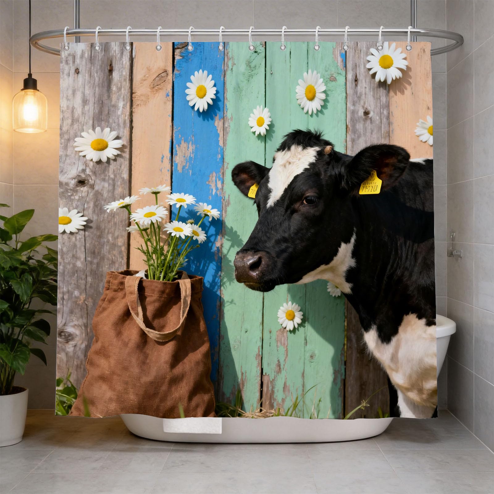 Hongduo 3D Farm Cow Shower Curtain for Stalls Bathtubs Farm Bathroom Decor Shower Curtain Set Polyester Fabric Waterproof 200x200cm/79X79 Inch with Hooks