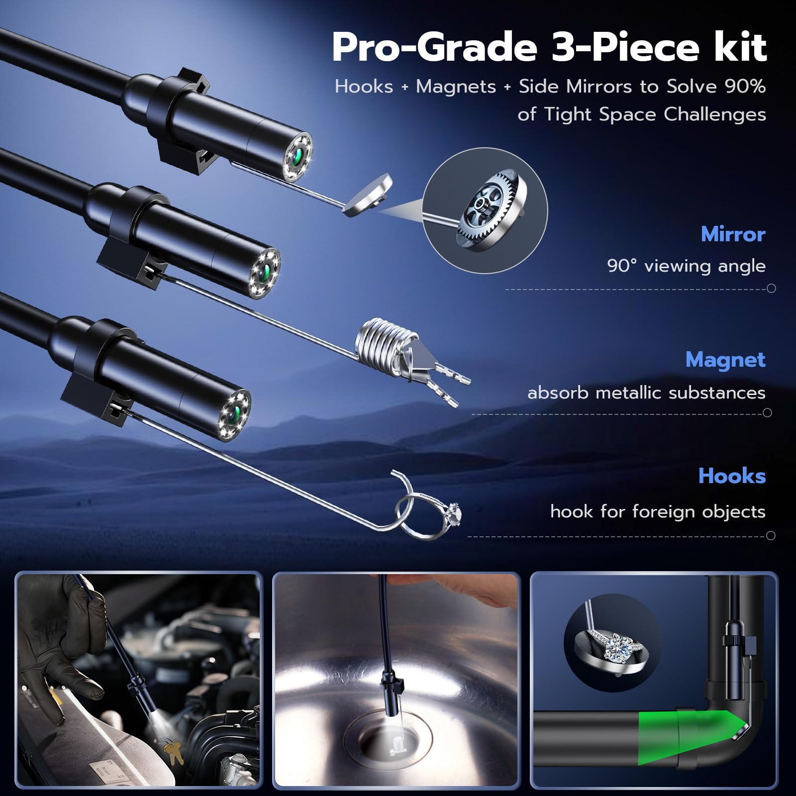 Endoscope Camera with Light, 2.8" IPS 1080P HD Handheld Borescope, 8 Adjustable LEDs, 16.4ft Semi-Rigid Snake Inspection Camera, IP67 Waterproof, for Automotive, Sewer, HVAC, Men Tools Cool Gadgets