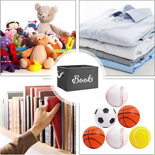 Miniatura 6 de 2 contenedores de almacenamiento de libros para guardería, juguetes, libros, tela, 15 x 11 x 9 pulgadas, cesta de almacenamiento de libros para