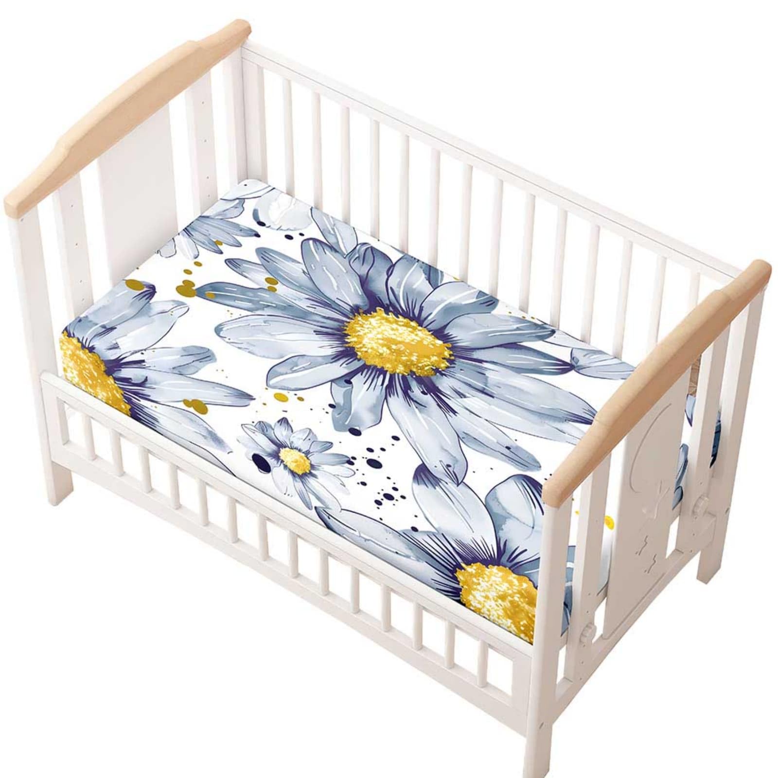 Odot Cot Bed Fitted Sheet, Moses Basket Fitted Sheet 3D Daisy Pattern Soft Microfibre Crib Bedsheets Bassinet Bedsheet Mattress Protector for Kids Boy Girl (Watercolor,80x160cm)