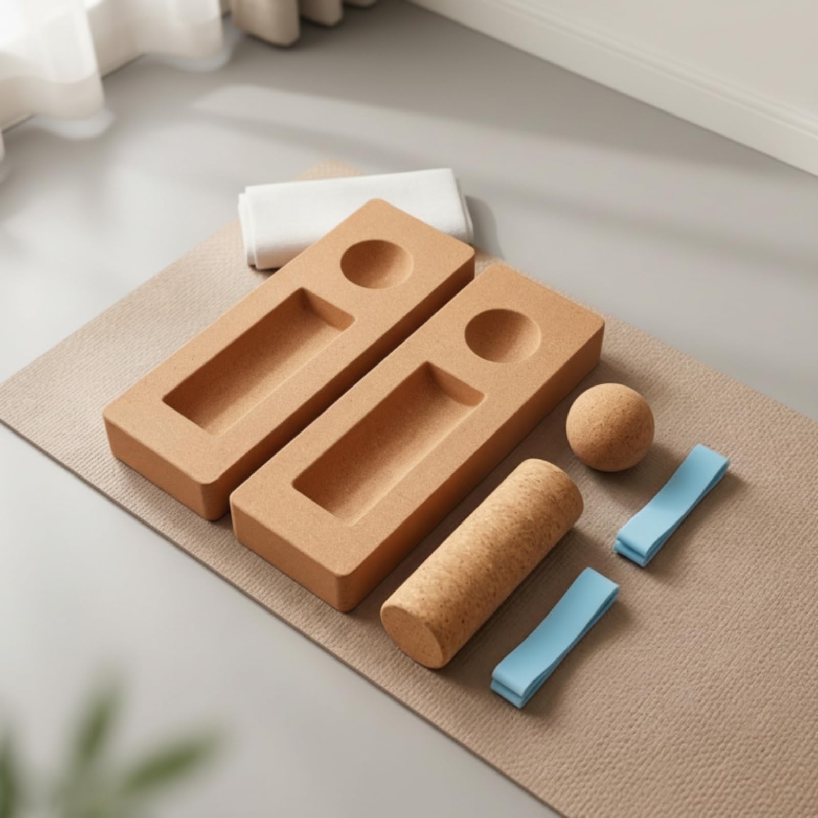 Cork Balance Blocco Allenamento Stabilità Fitness Supporto Antiscivolo Finitura Opaca con Scanalatura Lunga Adatto per, Set Di Bilanciamento In Sughero Con Palla In Silicone 10 30cm